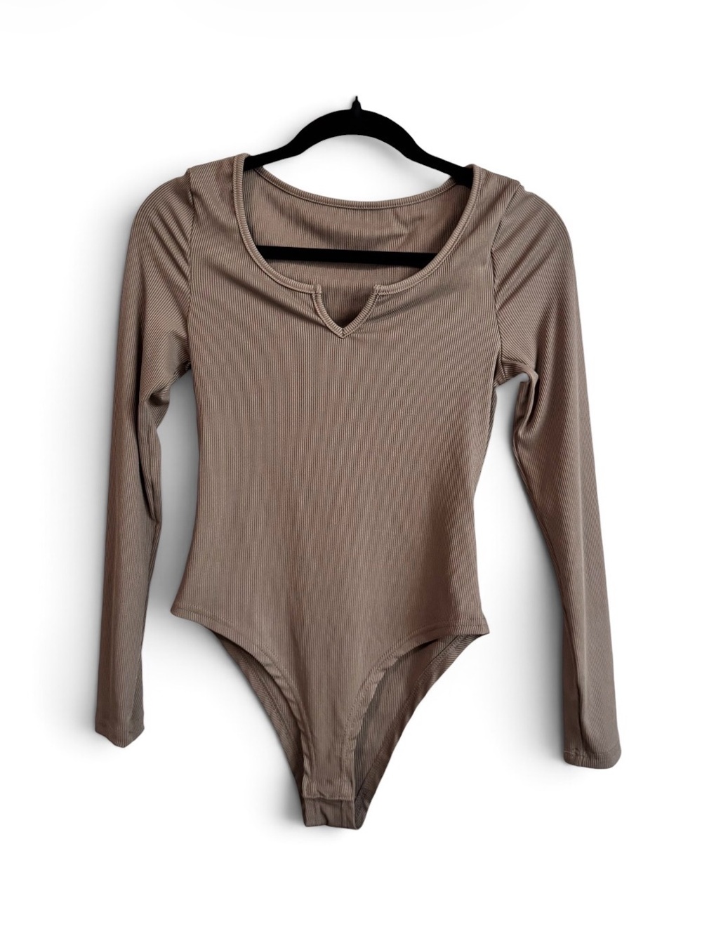 ***SOLD*** Women's Brown/Taupe/Mocha Long Sleeve Ribbed V-Neck Bodysuit